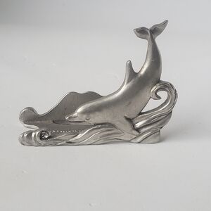 Seagull Pewter Canada 1994 Etain Zinn Dolphin Business Card Holder Vintage